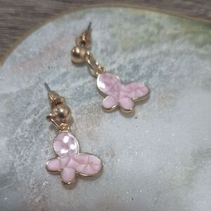 💥$5 BUNDLED💥Feminine Pink Butterfly Dangle Resin Metal Earrings Dainty